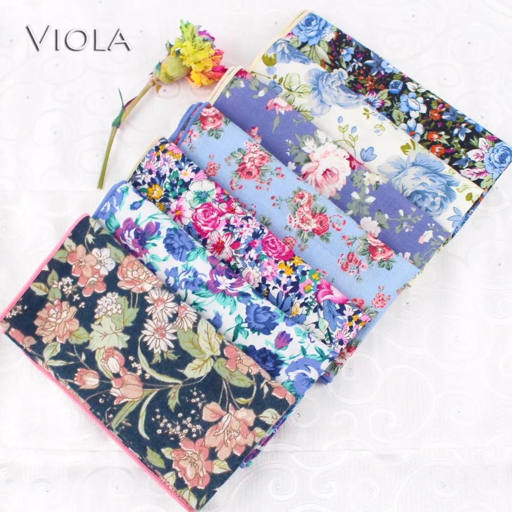 

27cm Chic Floral Printed Brisk Soft Handkerchief 100% Cotton Women&Men Hankie Wedding Pocket Square Adult Gift Accessory Quality