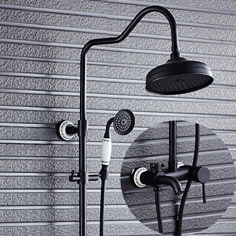 Bathroom Rain Shower System, Three Functions, Two Handle, Classic Black, Solid Brass