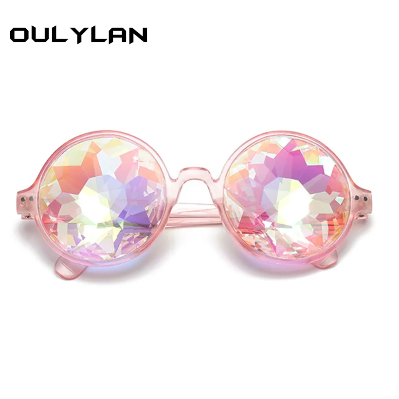 Oulylan Round Kaleidoscope Glasses Rave Festival Men Women Brand Designer Holographic Kaleidoscope Party Sunglasses Retro