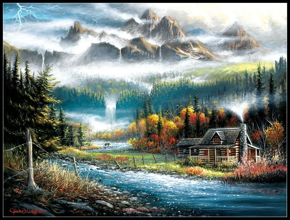 Valley Paradise - Counted Cross Stitch Kits - DMC Color DIY Handmade Needlework for Embroidery 14 ct Cross Stitch Sets