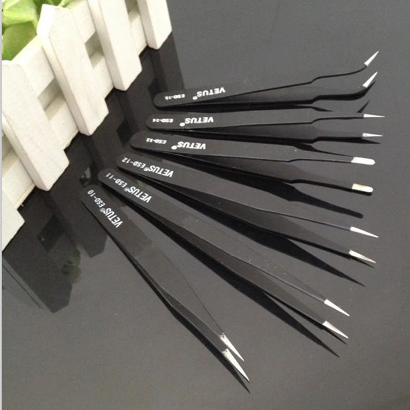 

6Pcs Bga Precision Esd Tweezers Set Stainless Steel Anti Static Tweezers Repair Tool Stainless Steel Ring PC Mobile phone Watch