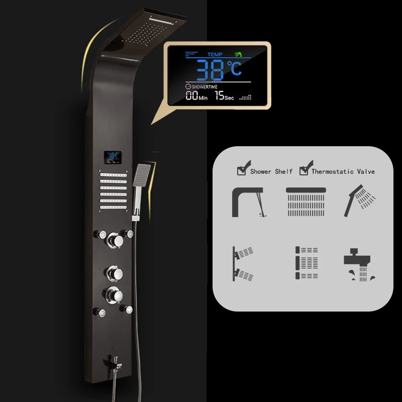 Imagem -05 - Painel de Chuveiro de Chuva de Sistema de Massagem de Chuva Jatos e Chuveiro de Mão Tela de Led Termostática Multifuncional Aço Inoxidável