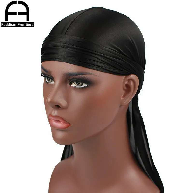 Neue Mode herren Satin Durags Biker Headwear Schädel Kappe Bandana Männer Seidige Durag Doo Lappen Turban Hut Stirnband Haar zubehör – Detail 7