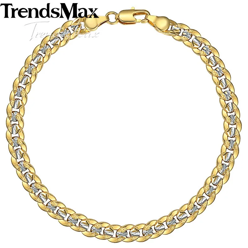 Trendsmax 6mm 20cm Men's Bracelet Gold Color Cuban Link Chain Bracelet for Men Women Gift Jewely GB292