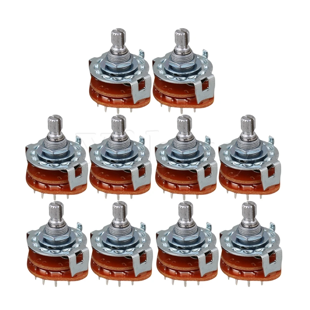 Yibuy Channel Band Rotary Switch Selector 2-Pole 6-Position Pack of 10