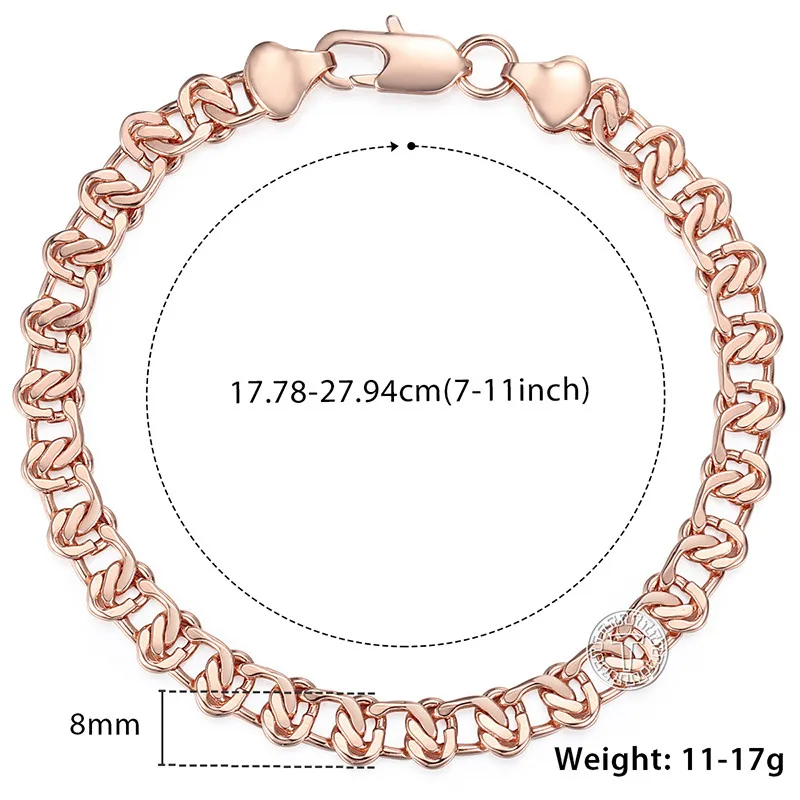 Trendsmax 585 Rose Gold Yellow White Gold Color Womens Bracelet Curb Cuban Snail Chain 8mm 18cm 20cm GB271A