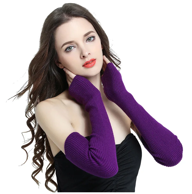 Herbst Winter 40 50 60 CM frauen Wolle Arm Wärmer Gestrickte Woolen Arm Hülse Solide Feine Lange Gestrickte Fingerlose handschuhe Großhandel – Detail 12