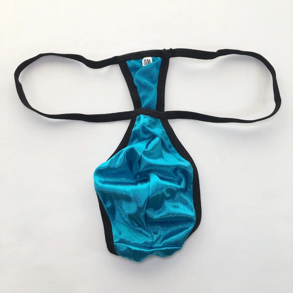 G2029 Hot Mens Sexy String Pouch Thong Shiny Satin Knit Thong Back