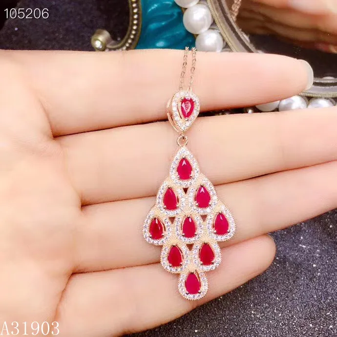 

KJJEAXCMY boutique jewelry 925 sterling silver inlaid natural ruby female necklace pendant set support detection