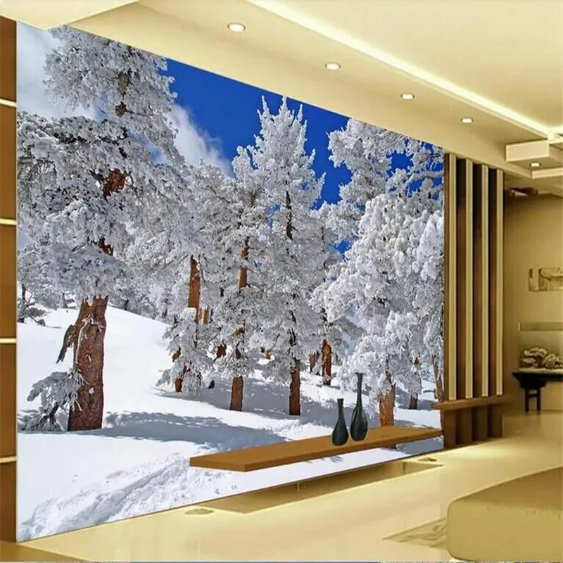 Winter snow scene 3D TV background wall decorative painting specializing in the production of wallpaper murals custom home wall