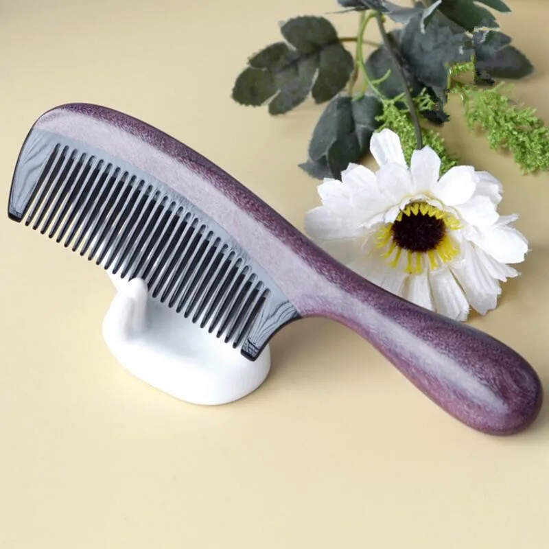 Natural Brazilian violet wood + buffalo horn Exquisite thick Long handle wooden comb Coarse teeth hair Massage No static Combs