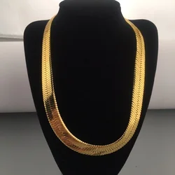 Solid 18K Yellow Gold Filled 10mm Flat Herringbone Chain Necklace for Women Men