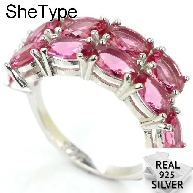 Buy 4 Get 1 Free 3.0g Pink Tourmaline Gift For Ladies Real 925 Solid Sterling Silver Rings 26x8mm