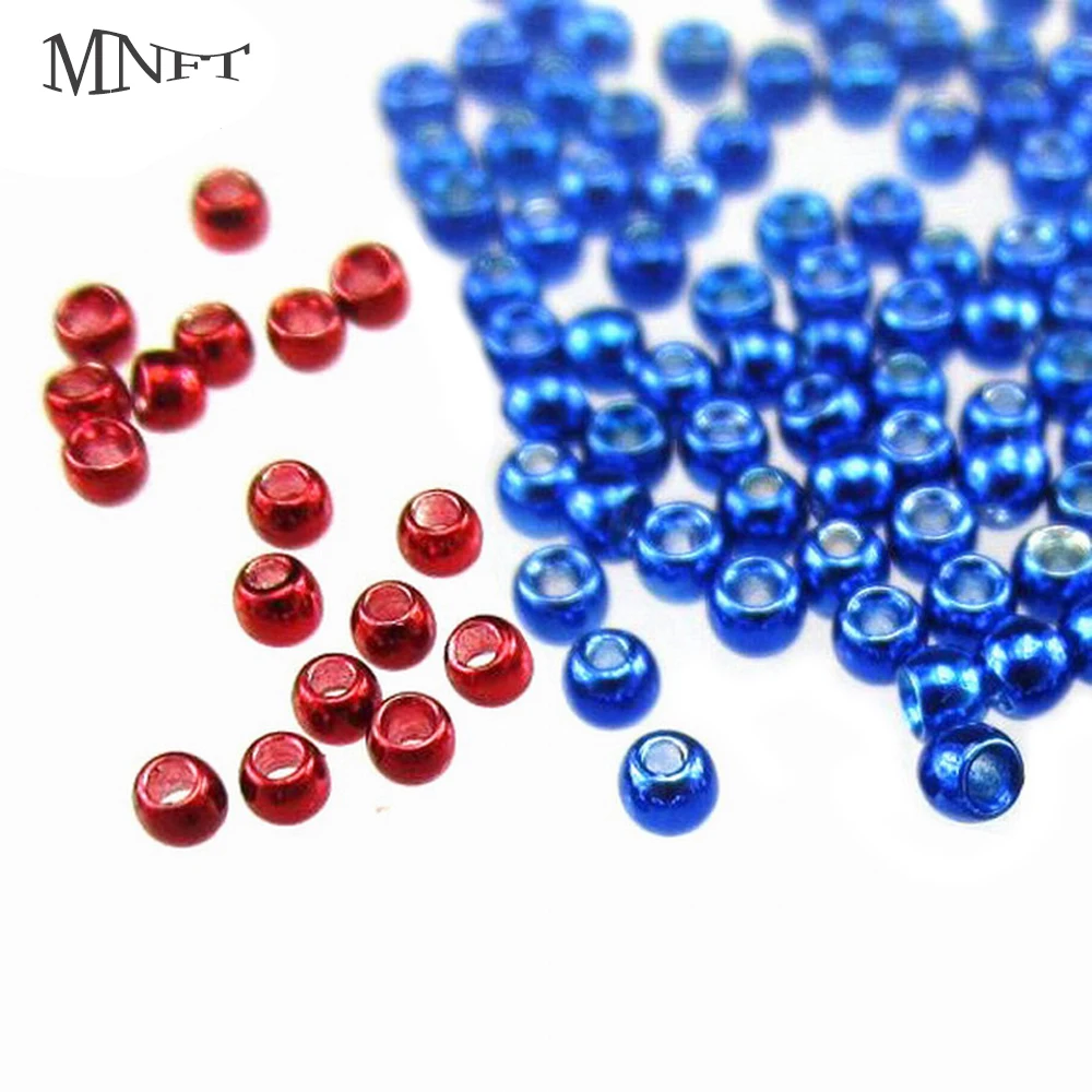 MNFT 50Pcs Brass Bead Red Blue For Nymph Head Fly Fishing Fast Sinking Material Size 1.5mm&2mm