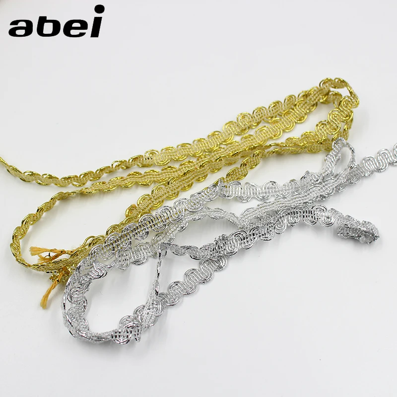 8mm 10yards/lot Knitted Gold Silver Lace Trims Ribbon Tape DIY Wedding Scrapbook Crafts Handmade Patchwork Clothing Accessories