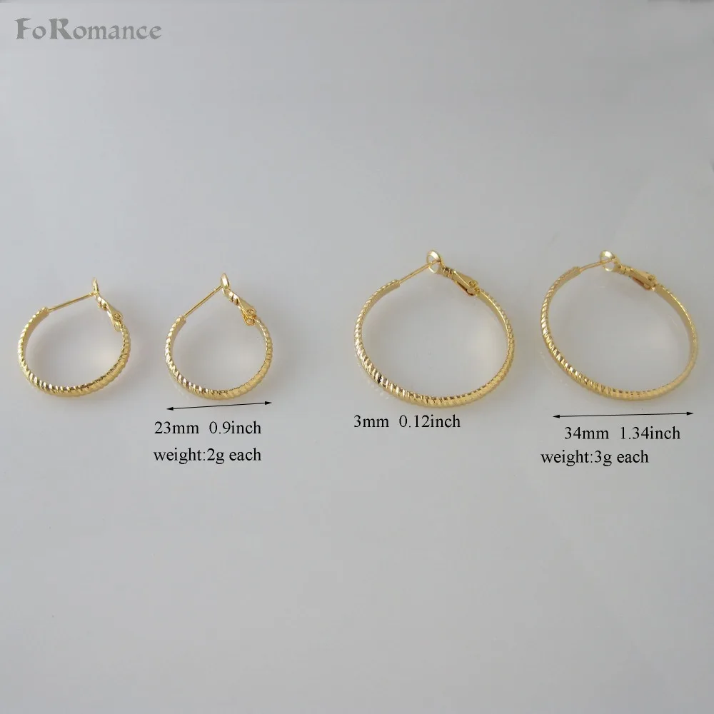 Foromance NEW CUTE LINE CARVED TWO SIZES YELLOW GOLD PLATED HUGGIE HOOP 0.9INCH 1.34INCH EARRING GREAT GIFT