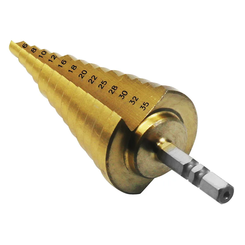 6-35มม.ขนาดใหญ่ HSS เหล็กขั้นตอนเจาะกรวย Countersink Titanium Bit Set Hole