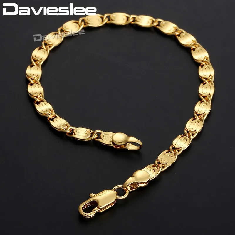 Davieslee Womens Bracelet Mens 585 Rose Gold Color Yellow White Gold Color Snail Chain 4mm 18cm 20cm 23cm GB263A