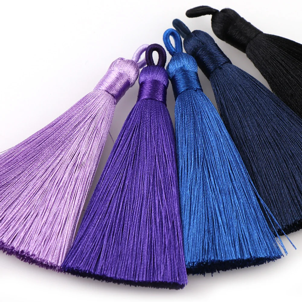 5pcs/lot 8cm Long With Hole Mix Cotton Silk Tassel Brush For Earring Charm Pendant SatinTassels DIY Jewelry Making Findings