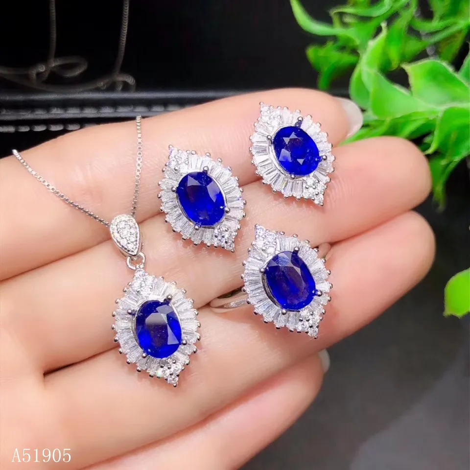 

KJJEAXCMY boutique jewelry 925 sterling silver inlaid sapphire female luxury ring necklace pendant earrings set