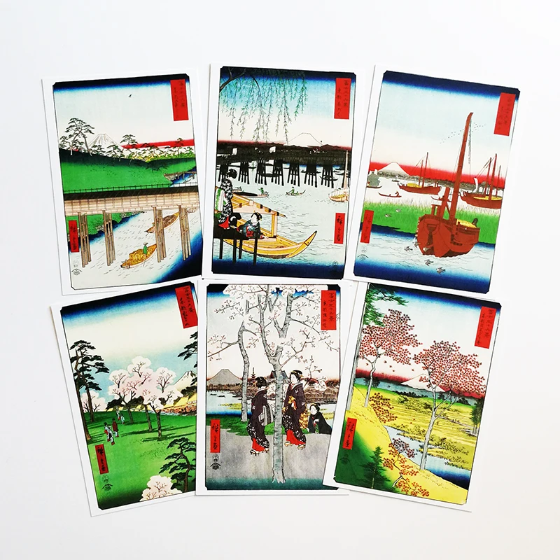 32Pcs/Set Ukiyo-e Art Postcard By Hiroshige Utagawa Vintage Landscape Illustration Greeting/Gift Cards for Christmas