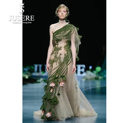 JUSERE FASHION SHOW Green Long Prom Dress Embroidery Lace One Shoulder Prom Dresses Dress Robe De Soiree Formal Gowns