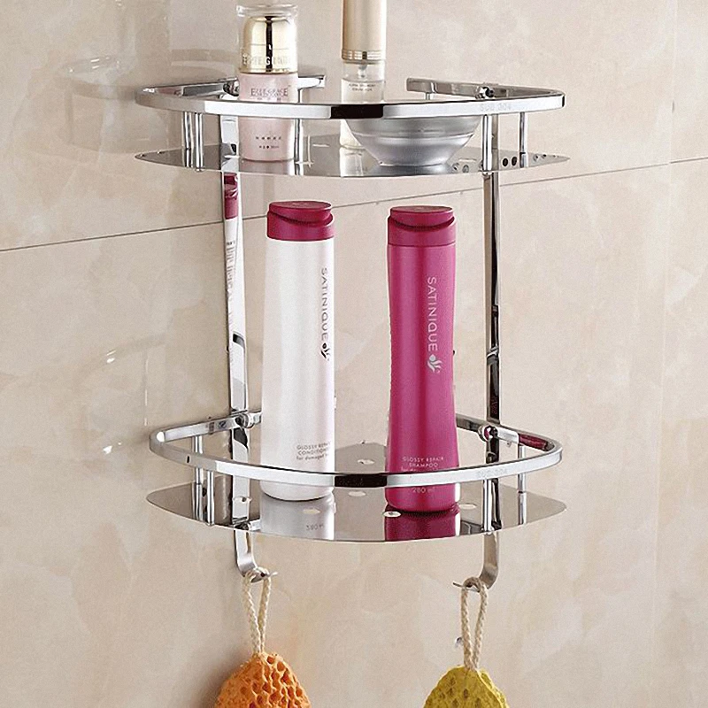 Stainless Steel Basket Shelf, Bathroom Corner Shelf 2 tier, Kitchen Corner Organizer Shelf