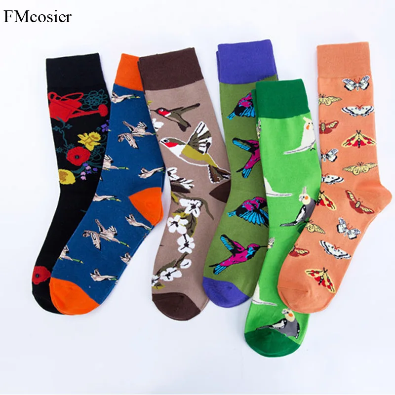 

6 Pairs Autumn Winter New Plus Size Fashion Men's Cotton Long Colorful Happy Socks For Men Calcetines Hombre Meias Sokken 44 46