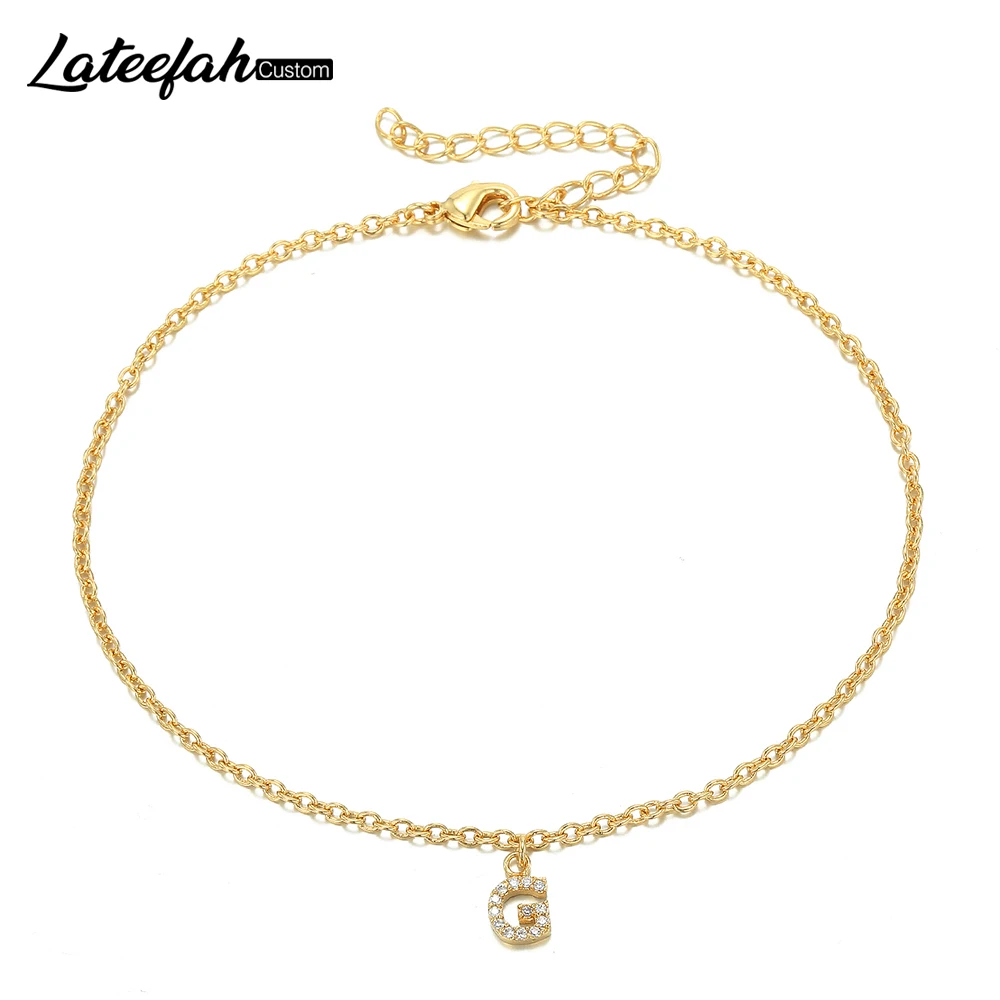 

Lateefah Personality Zirconia A-Z 26 Alphabet Pendant Anklets Custom Single Letter Women Beach Anklet Summer Foot Jewelry New