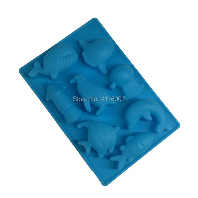 100pcs/lot 13.7x9.3cm DIY Silicone Mold The Sea World Dolphin and Fish Silicone Chocolate Mold Handmade Soap Mold