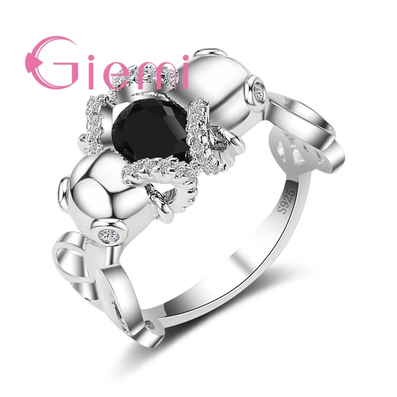 Unique Surround Silver Bar Lace Jewelry Rings For Women Female Black Charm Clear Stone 925 Silver Party Gifts