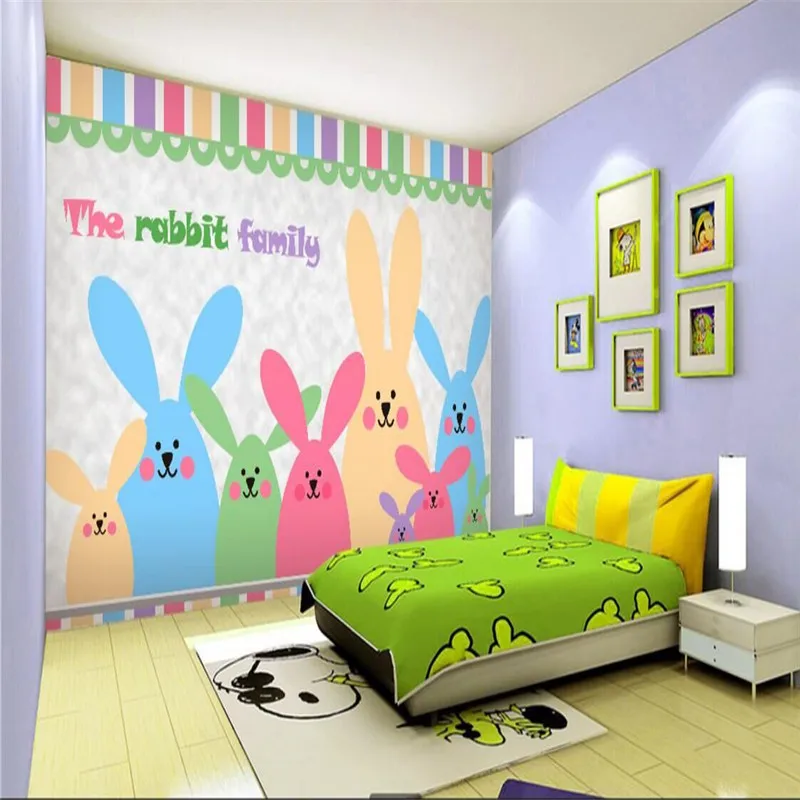 Happy Bunny family children's room nursery background wall wall sticker wall painting, specializing in the production of wallpap