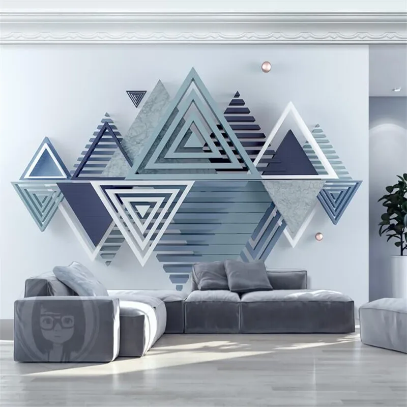 3D three-dimensional modern minimalist geometric marble mosaic TV background wall professional production wallpaper mural