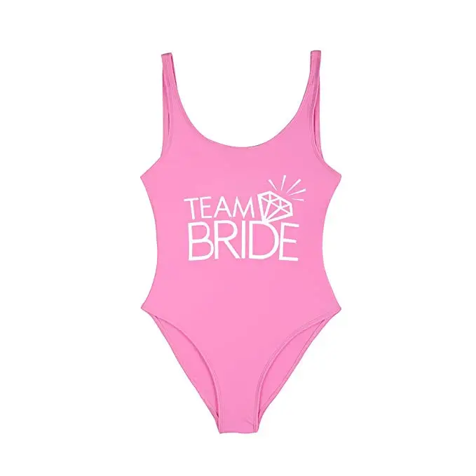 personalize glitter wedding Team Bride Letter Print Diamond Pattern One Piece Swimsuit Bathing Suits bridesmaid bikini gifts