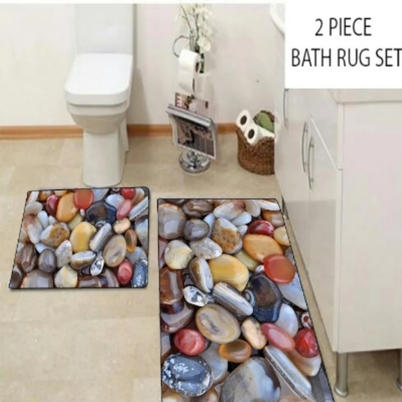 

Else Brown Yellow Gray Red Peble Stones 2 Pcs 3d Pattern Print Bath Mats Anti Slip Soft Washable Bathroom Mat Toilet Rugs