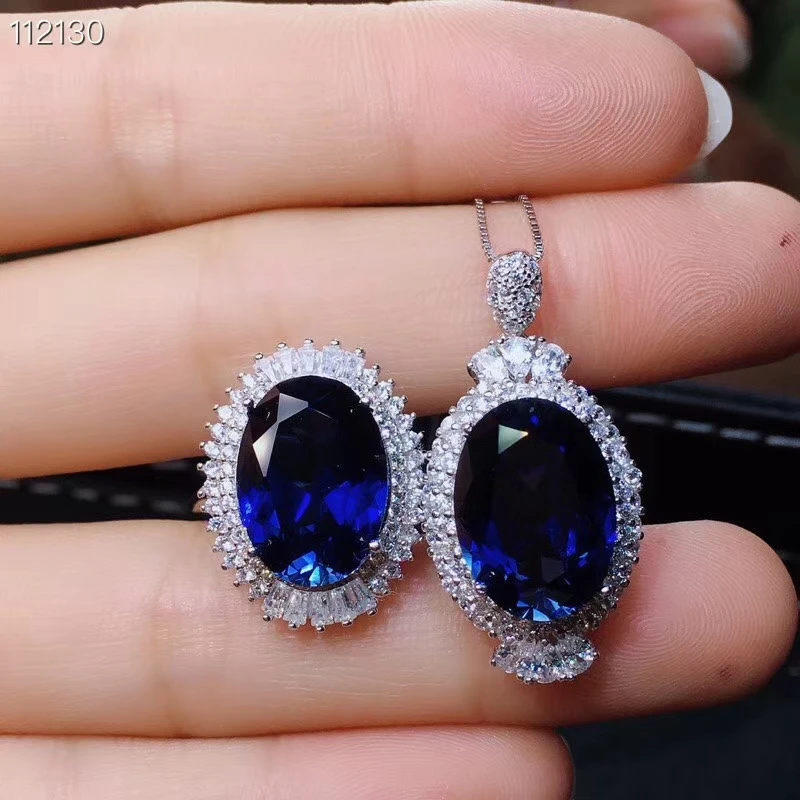 KJJEAXCMY exquisite jewelry 925 sterling silver inlaid natural sapphire Jasper Ring Pendant Necklace suit support detection