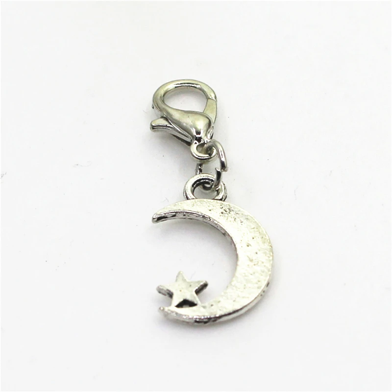 Hot Selling 20pcs/lot Silver Star Moon Dangle Charms Lobster Clasp Charms DIY Bracelet&Bangles Jewelry Accessory Hanging Charms