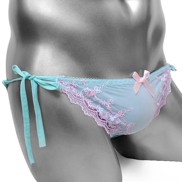 Lovely Cute Lolita Kawaii Princess Lace Embroidery Sissy Male Panties  Side Tie Close Sexy Gay Mens Underwear Brief Underpants