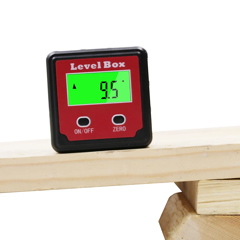 Transportador digital de precisión rojo, inclinómetro, caja de nivel, buscador de ángulos digital, caja cónica con base de imán
