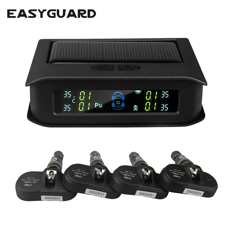 

EASYGUARD T168N TPMS tire pressure monitoring system internal sensor support PSI BAR solar energy LCD display chargeable display