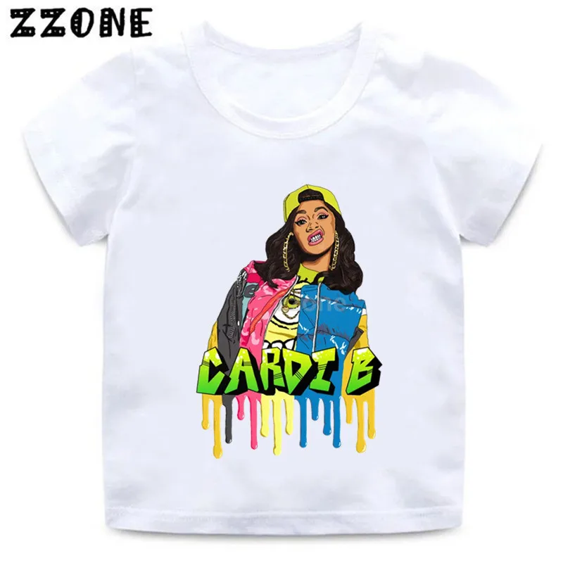 Boys and Girls Hip Hop Rapper Cardi B Print T shirt Baby Kids Fashion Funny Clothes Children Summer Short Sleeve T-shirt,HKP5260