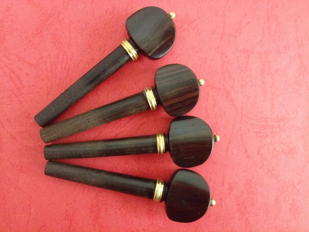 4pcs high quality 4/4 Violin Pegs ebony Violin Tuning Pegs inlaid copper ring violin parts