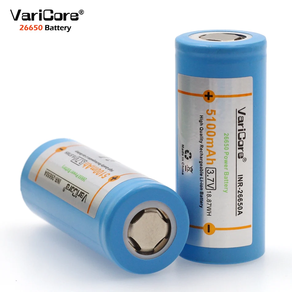 VariCore 2PCS  26650 lithium battery, 3.7V 5100mAh, 26650 rechargeable battery, 26650-50A suitable for flashlight,