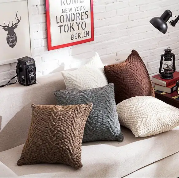 45*45cm vintage wool knitted pillow case cushion cover decorative sofa pillow covers indoor case of pillow