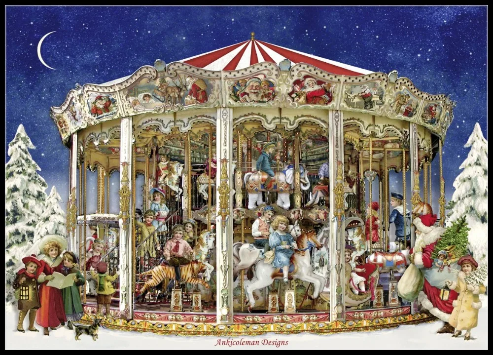 The Christmas Carousel - Counted Cross Stitch Kits - DIY Handmade Needlework For Embroidery 14 ct Cross Stitch Sets DMC Color