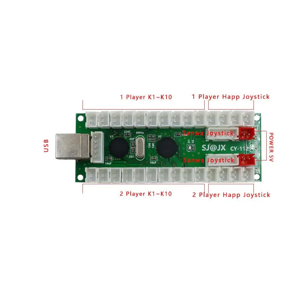 SJ@JX Arcade DIY Kit USB Encoder Zero Delay Push Button 2 Players Raspberry Pi Arcade Controller Retropie 2 player