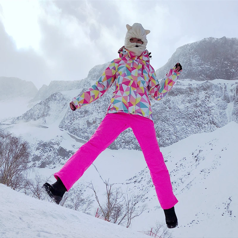 Conjunto de traje de esquí colorido para mujer, impermeable, a prueba de viento, transpirable, escalada, Camping, invierno, snowboard al aire libre