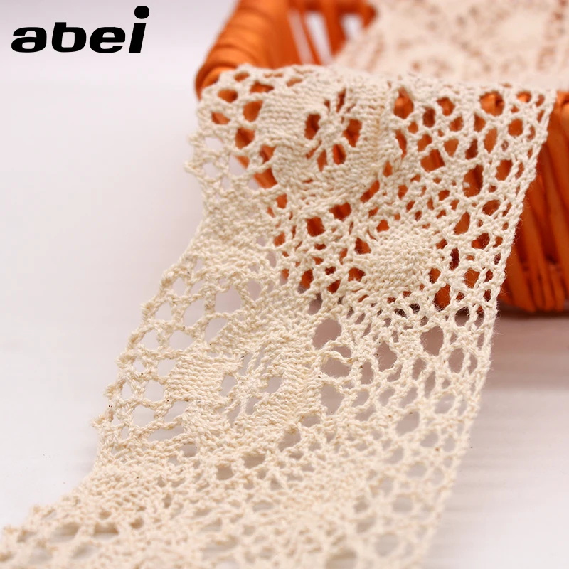 8.5cm wide 2yards/lot Knitted Cotton Lace Ribbon Beige Lace Trims DIY Wedding Scrapbook Craft Handmade Patchwork Cloth Ornaments