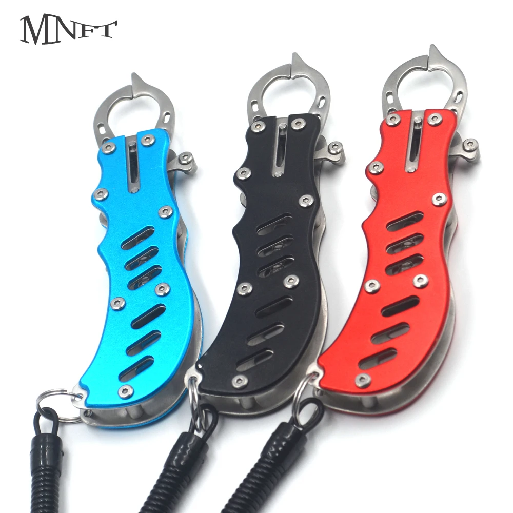 MNFT 1Pcs Fishing Tackle Set Portable Fish Lip Grip Grabber Fishing Grippers Stainless Steel Trigger with Lanyard Rope Tools