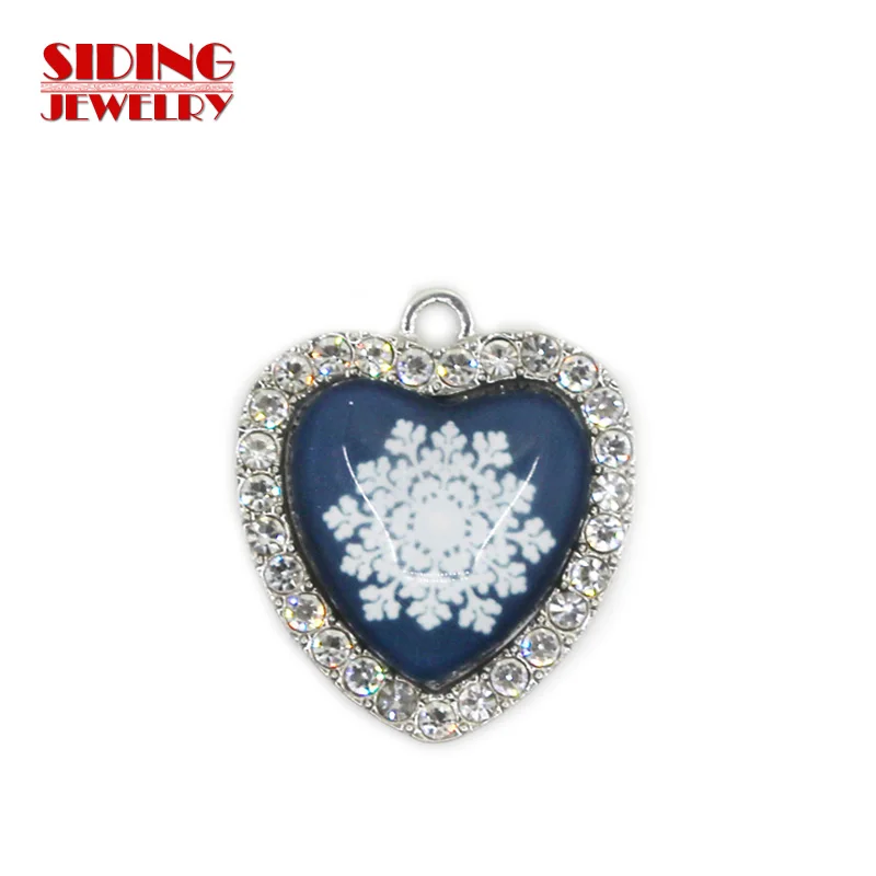 New Arrival 10pcs/lot Snowflake Style 2 Crystal Heart Dangle Charms DIY Bracelet Necklace Pendants Jewelry Hanging Charms